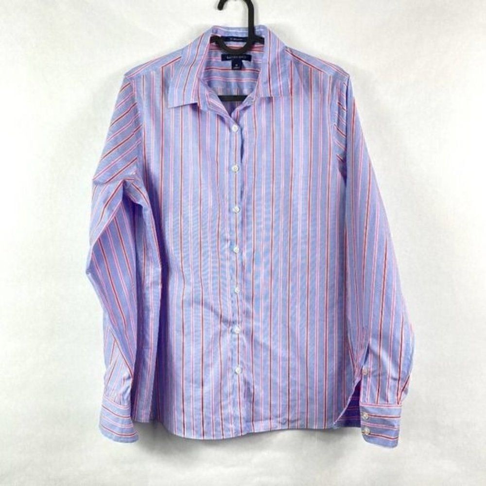 Lands End Button Down Shirt Blue Red Size 8